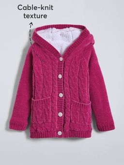 Hopscotch - Girls Pink Polyester Hooded Cardigan