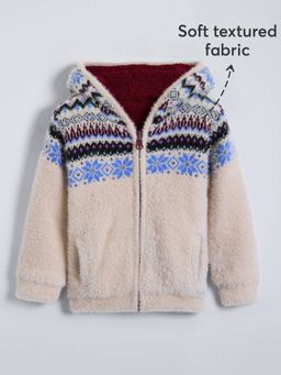 Hopscotch - Girls Beige Nylon Hooded Jacket