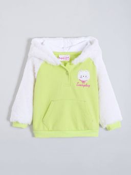 Hopscotch - Girls Green Cotton Hooded Hoodie