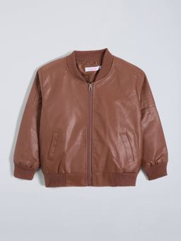 Hopscotch - Boys Brown PVC (Poly Vinyl Chloride) Mandarin Neck Jacket