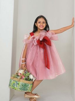 Pink Blue India - Girls Pink Organza Shoulder Straps Dress