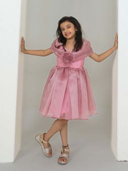 Pink Blue India - Girls Pink Organza Shoulder Straps Dress
