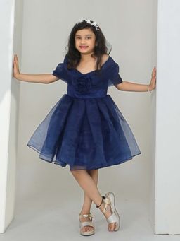 Pink Blue India - Girls Blue Organza Shoulder Straps Dress