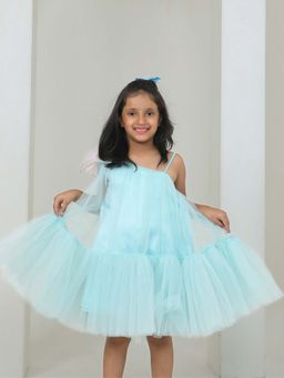 Pink Blue India - Girls Blue Net One Shoulder Dress