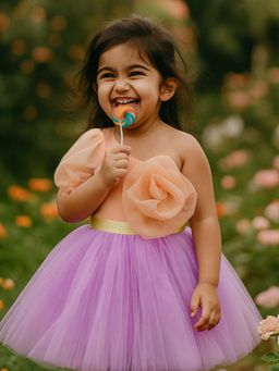 Pink Blue India - Girls Purple Net One Shoulder Dress