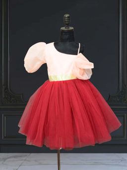 Pink Blue India - Girls Multi-Color Net One Shoulder Dress