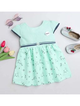 The Magic Wand - Girls Green Cotton Round Neck Dress