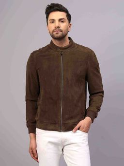 Saint G - Moreno Olive Suede Leather Men Puffer Style Jackets