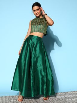 Ahalyaa - Women Green Crepe Embellished Co-ord Set