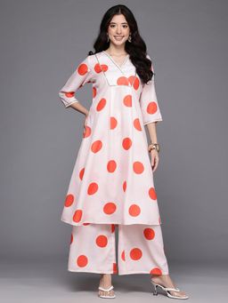 Ahalyaa - Women Off White Cotton Blend Polka Dots Co-ord Set