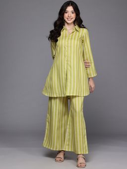 Ahalyaa - Women Green Cotton Blend Stripes Co-ord Set