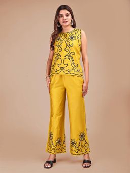Tikhi Imli - Women Yellow Cotton Blend Embroidered Co-ord Set