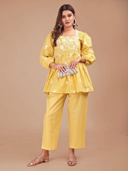 Tikhi Imli - Women Yellow Pure Cotton Embroidered Co-ord Set