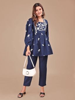 Tikhi Imli - Women Navy Blue Pure Cotton Embroidered Co-ord Set