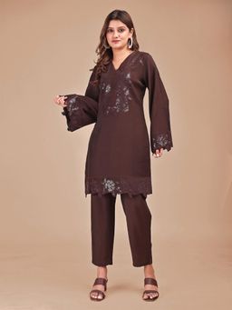 Tikhi Imli - Women Brown Silk Blend Embroidered Co-ord Set