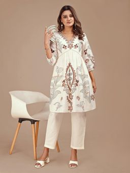 Tikhi Imli - Women Off White Cotton Blend Floral Co-ord Set