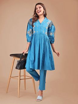 Tikhi Imli - Women Blue Cotton Blend Embroidered Co-ord Set