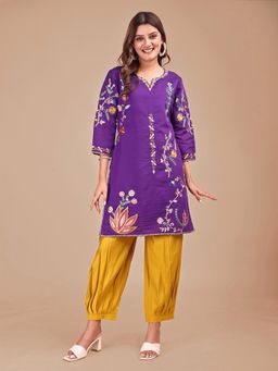 Tikhi Imli - Women Purple Silk Blend Embroidered Kurta with Salwar