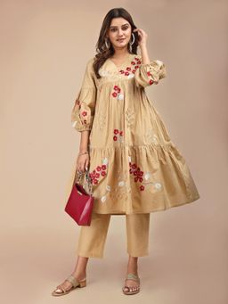 Tikhi Imli - Women Beige Pure Cotton Floral Co-ord Set