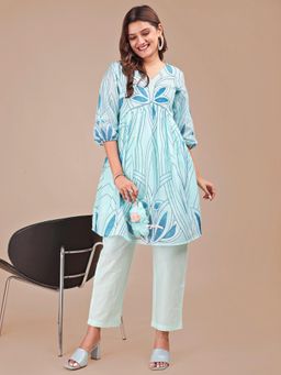 Tikhi Imli - Women Blue Cotton Blend Floral Co-ord Set