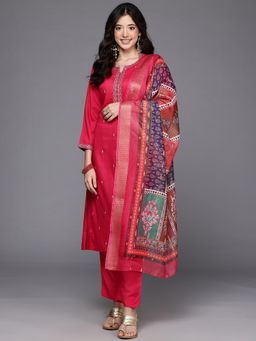 Ahalyaa - Women Pink Silk Blend Embroidered Kurta with Pant & Dupatta