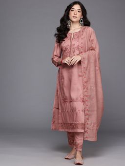 Ahalyaa - Women Rust Silk Blend Embroidered Kurta with Pant & Dupatta