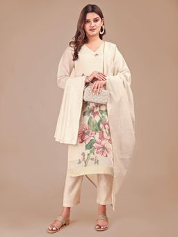 Tikhi Imli - Women Off White Chanderi Floral Kurta with Pant & Dupatta