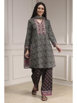Biba - Women Black Cotton Printed Kurta with Pant