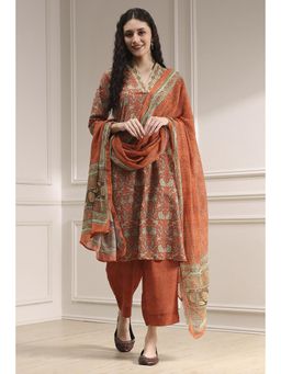 Biba - Women Rust Polyester Floral Kurta with Pant
