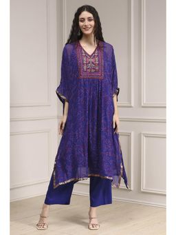 Biba - Women Blue Viscose Printed Kurta with Inner & Pant
