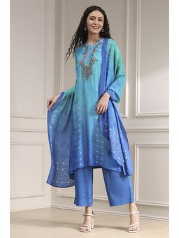 Biba - Women Turquoise Modal Printed Kurta with Pant & Dupatta