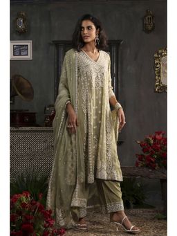 Biba - Women Green Viscose Embroidered Kurta with Pant & Dupatta