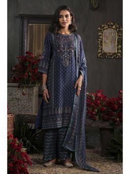 Biba - Women Blue Viscose Printed Kurta with Pant & Dupatta