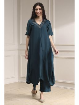 Biba - Women Teal Viscose Blend Solid Co-ord Set