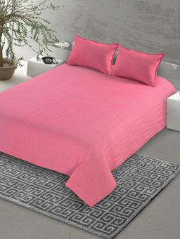 Saral Home - Cotton Striped Bedsheet with 2 Pillow Covers (Pink, 90"x100")
