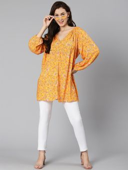 Oxolloxo - Sunnyside Orange Floral Printed Women Tunic