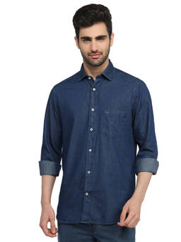 ColorPlus - Indigo Pure Cotton Full Sleeves Pure Cotton Regular Fit Solid Shirt
