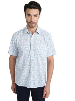 ColorPlus - Blue Pure Cotton Half Sleeves Pure Cotton Comfortable Fit Printed Shirt
