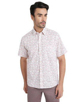 ColorPlus - Beige Pure Cotton Half Sleeves Pure Cotton Comfortable Fit Printed Shirt