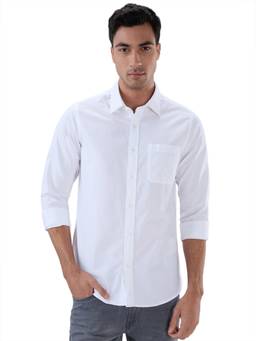 ColorPlus - White Pure Cotton Full Sleeves Pure Cotton Slim Fit Solid Shirt