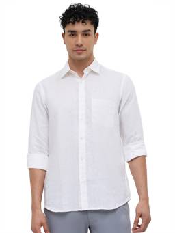 ColorPlus - White Linen Full Sleeves Linen Regular Fit Solid Shirt