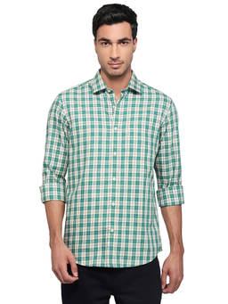 ColorPlus - Green Pure Cotton Full Sleeves Pure Cotton Regular Fit Checks Shirt