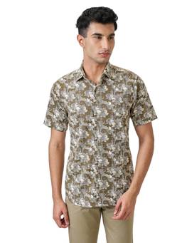 ColorPlus - Brown Pure Cotton Half Sleeves Pure Cotton Regular Fit Floral Shirt