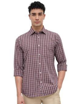ColorPlus - Maroon Pure Cotton Full Sleeves Pure Cotton Regular Fit Checks Shirt