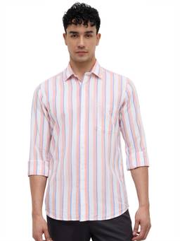 ColorPlus - White Pure Cotton Full Sleeves Pure Cotton Regular Fit Stripes Shirt