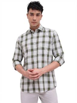ColorPlus - Green Pure Cotton Full Sleeves Pure Cotton Regular Fit Checks Shirt