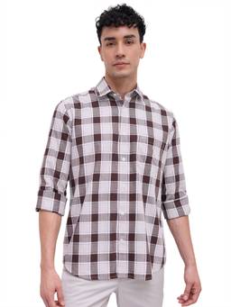 ColorPlus - Brown Pure Cotton Full Sleeves Pure Cotton Regular Fit Checks Shirt