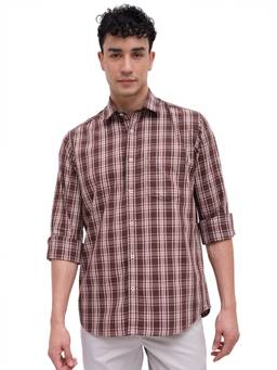 ColorPlus - Brown Pure Cotton Full Sleeves Pure Cotton Regular Fit Checks Shirt
