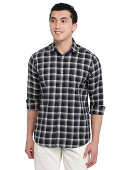 ColorPlus - Grey Pure Cotton Full Sleeves Pure Cotton Regular Fit Checks Shirt