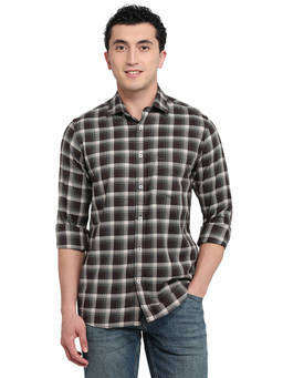ColorPlus - Brown Pure Cotton Full Sleeves Pure Cotton Regular Fit Checks Shirt